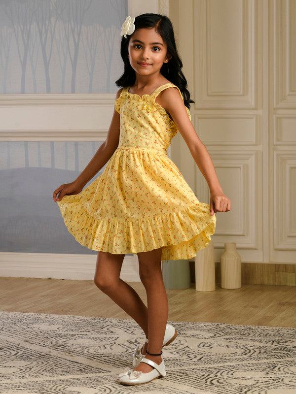 Albion Premium Girls Archana Yellow Frock