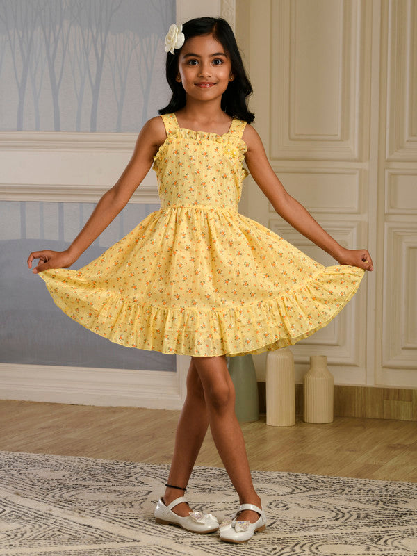 Albion Premium Girls Archana Yellow Frock