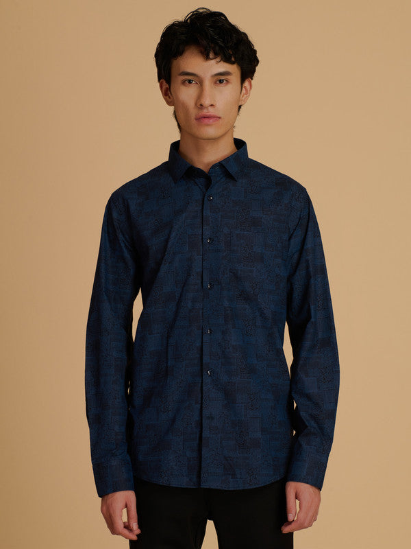 Albion Premium Men Blue Print Shirt Fs