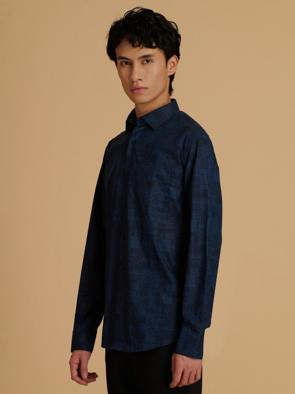 Albion Premium Men Blue Print Shirt Fs