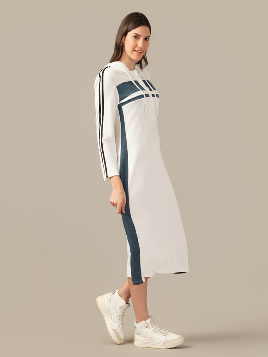 Muskan Albion Two-Tone Long Sleeve Hoodie Dress White