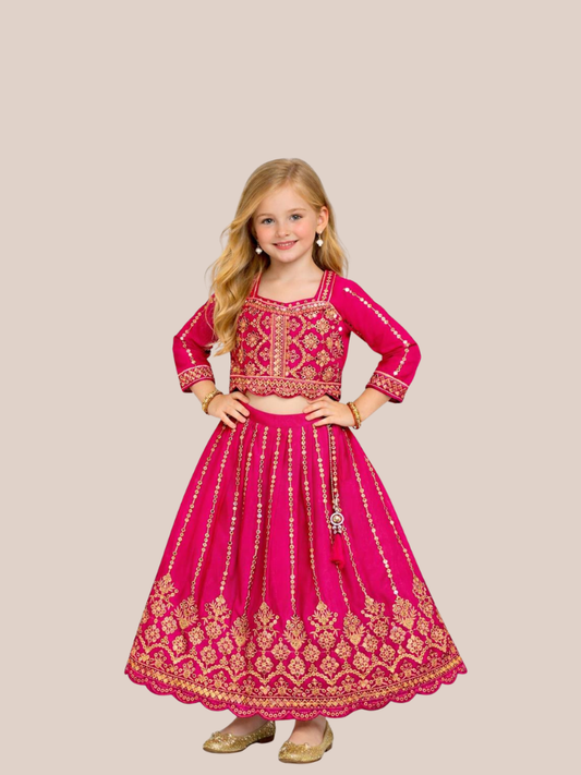 Albion Girls Pink Ethnic Lehenga Choli Set – Embroidered Festive Wear