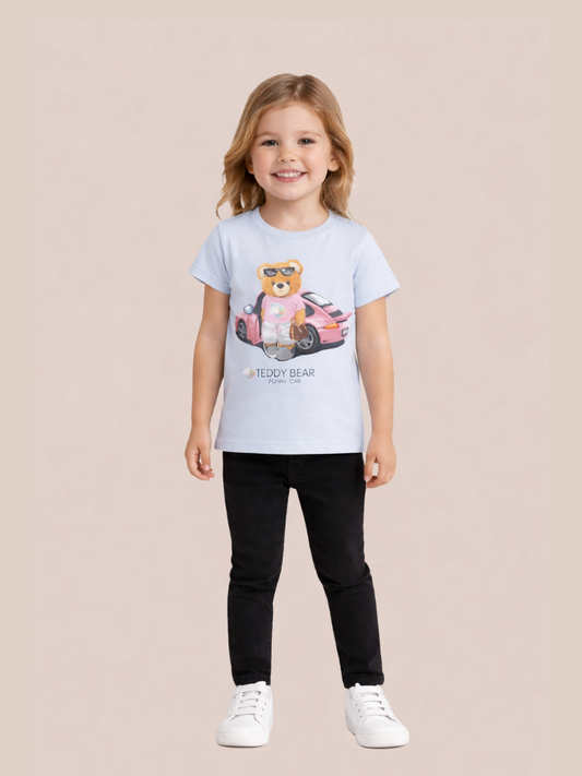 Albion Girls Graphic T-Shirt – Cute Teddy Bear Printed Kids Top
