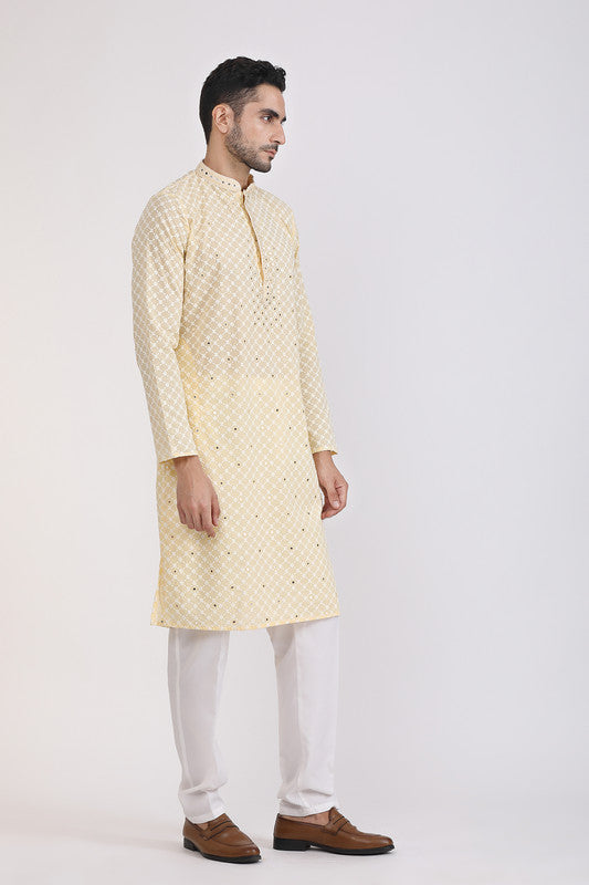 Albion Men Premium Light Yellow Kurta Pyjama