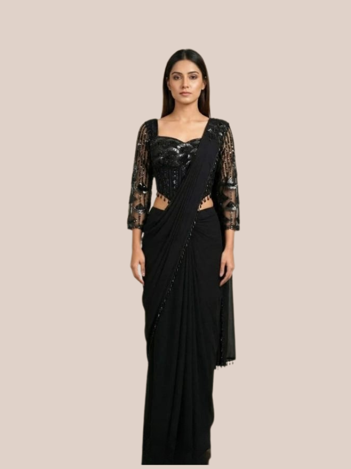 Albion Women’s Designer Sequin Saree with Embroidered Blouse