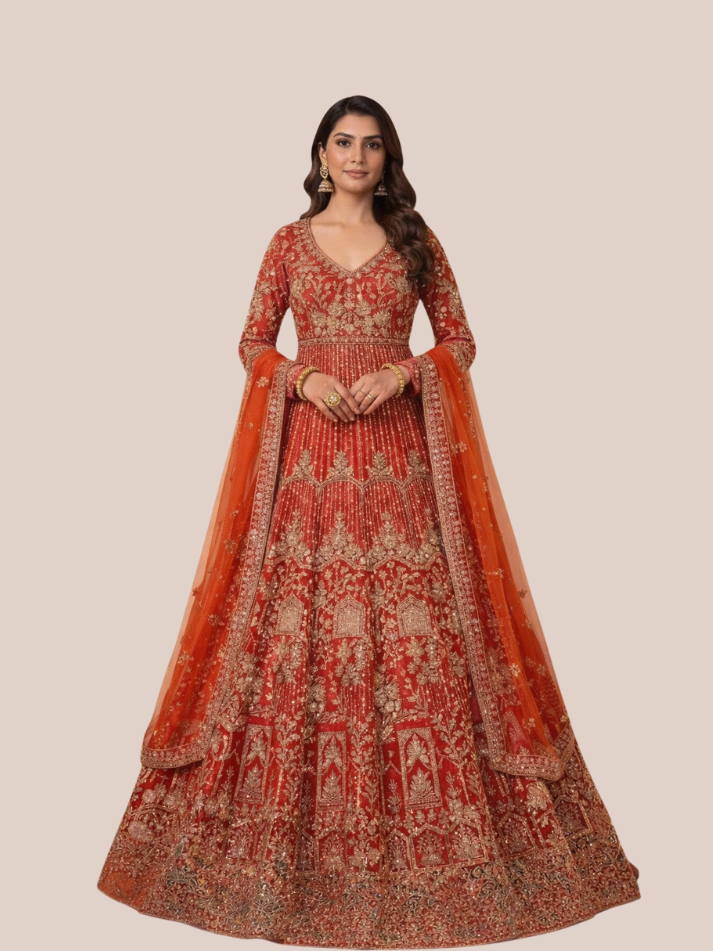 Albion Women Embroidered Pink Bridal Lehenga Set