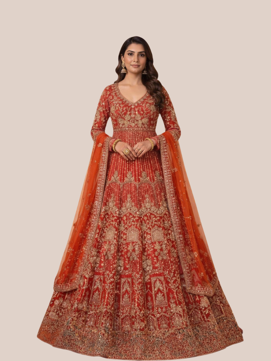 Albion Women Embroidered Pink Bridal Lehenga Set