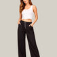 Albion Black Wide Leg Lower with Drawstring Waist | Soft Loose Fit Casual Trousers for Women
