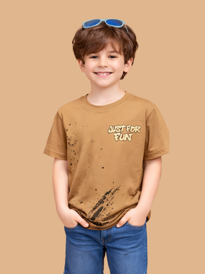 Albion Boys Beige Graphic Printed T-Shirt | Just For Fun Casual Cotton Tee for Kids
