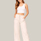 Albion Beige Wide Leg Pants with Drawstring Waist | Soft Comfortable Loose Fit Trousers for Women