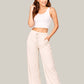 Albion Beige Wide Leg Pants with Drawstring Waist | Soft Comfortable Loose Fit Trousers for Women