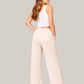 Albion Beige Wide Leg Pants with Drawstring Waist | Soft Comfortable Loose Fit Trousers for Women