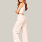 Albion Beige Wide Leg Pants with Drawstring Waist | Soft Comfortable Loose Fit Trousers for Women