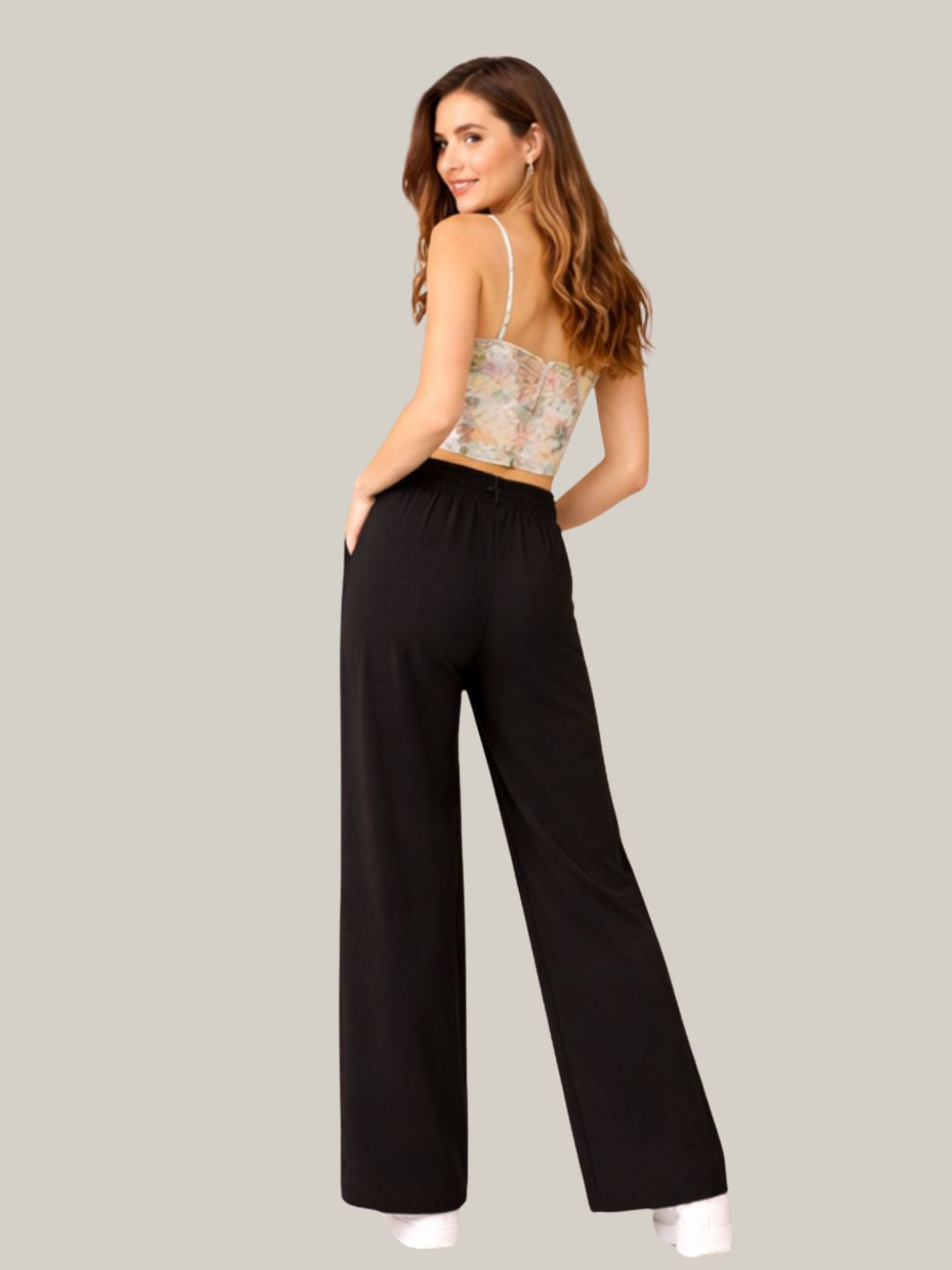 Albion Black Wide Leg Pants with Drawstring Waist | Comfortable Loose Fit Trousers for Women