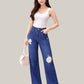 Albion Dark Blue Wide Leg Jeans with Floral Patch Design | High Waist Stylish Denim for Women