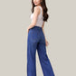 Albion Dark Blue Wide Leg Jeans with Floral Patch Design | High Waist Stylish Denim for Women