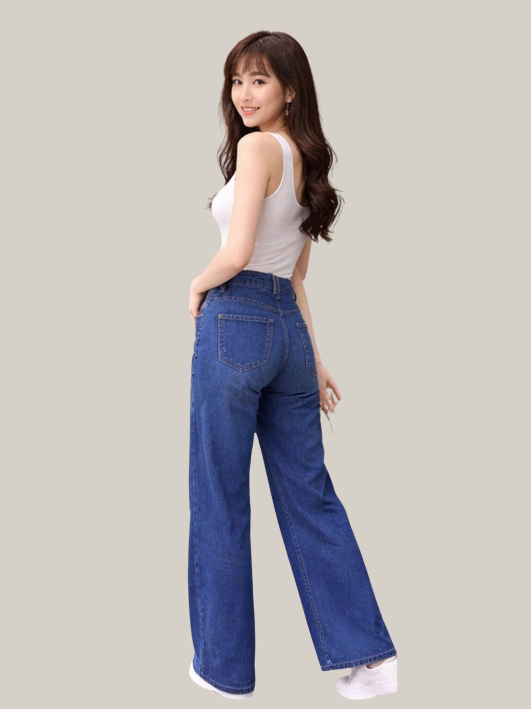 Albion Dark Blue Wide Leg Jeans with Floral Patch Design | High Waist Stylish Denim for Women