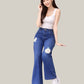 Albion Dark Blue Wide Leg Jeans with Floral Patch Design | High Waist Stylish Denim for Women