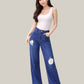 Albion Dark Blue Wide Leg Jeans with Floral Patch Design | High Waist Stylish Denim for Women