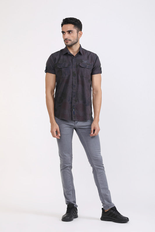 Albion Men Premium Grey Print Casual Shirt