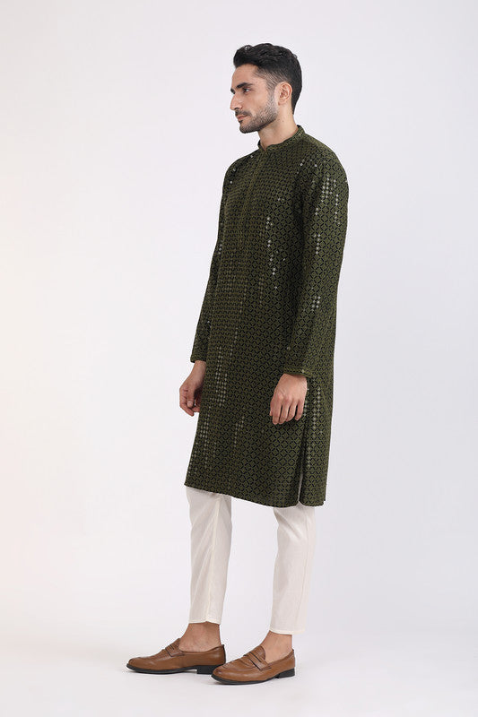 Albion Men Premium Mehandi Kurta Pyjama