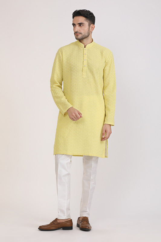 Albion Men Premium L Yellow Kurta Pyjama