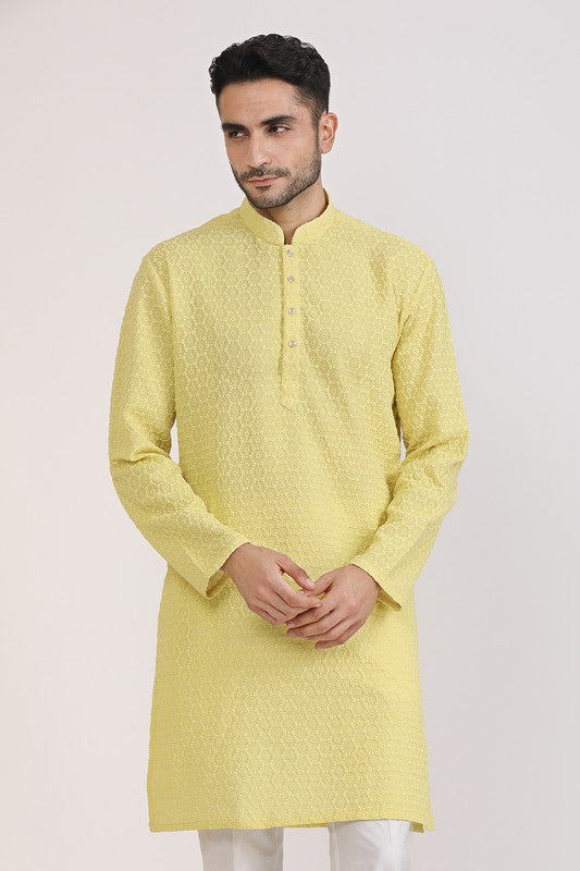 Albion Men Premium L Yellow Kurta Pyjama