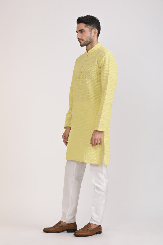 Albion Men Premium L Yellow Kurta Pyjama