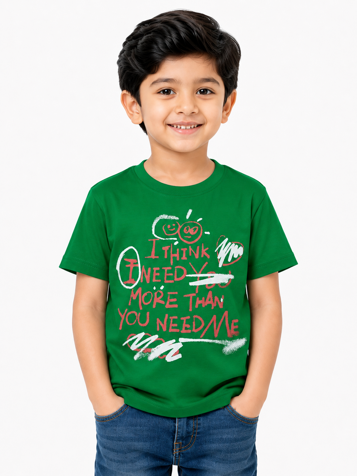 Albion Premium Cotton Kids Green Graphic Print T-Shirt