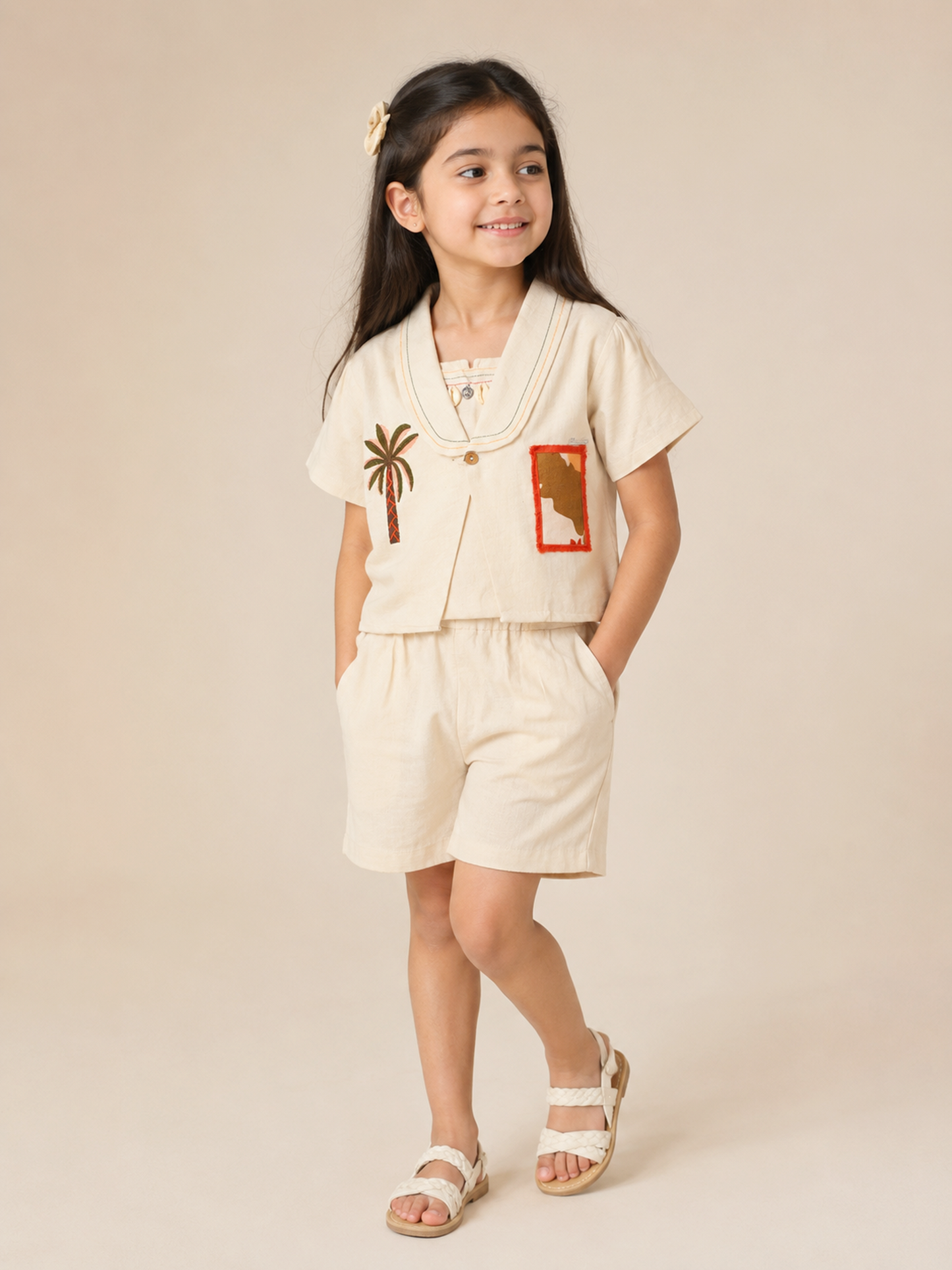 Albion Girls’ Stylish Co-Ord Set | Elegant Printed Top & Shorts Set | Comfortable Casual Summer Wear