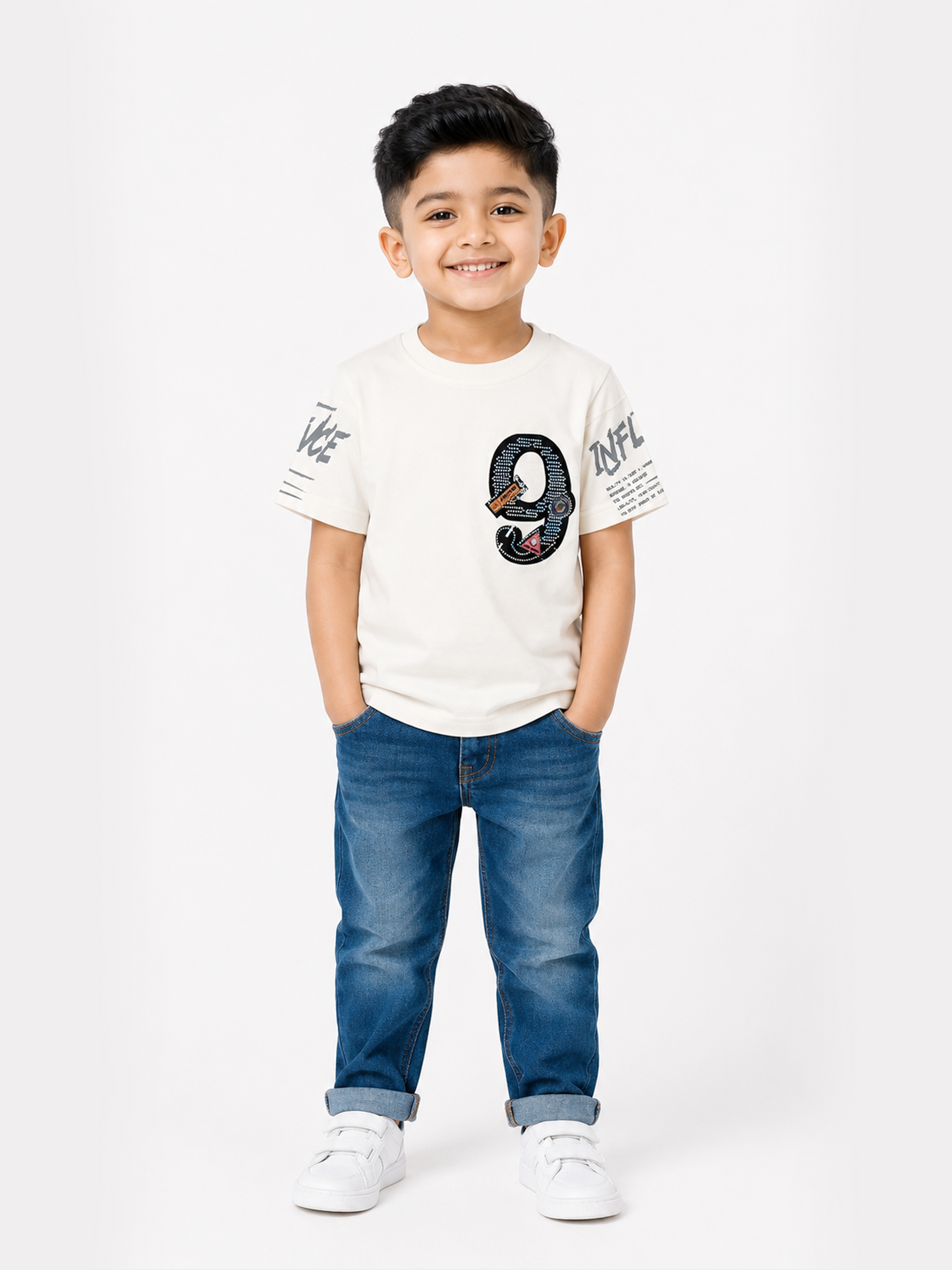 Albion Premium Cotton Kids White  Print T-Shirt