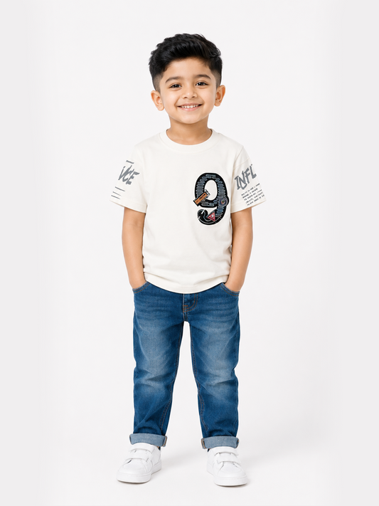 Albion Premium Cotton Kids White  Print T-Shirt