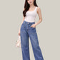 Albion Light Blue Wide Leg Jeans with Floral Embroidery | High Waist Trendy Denim for Women