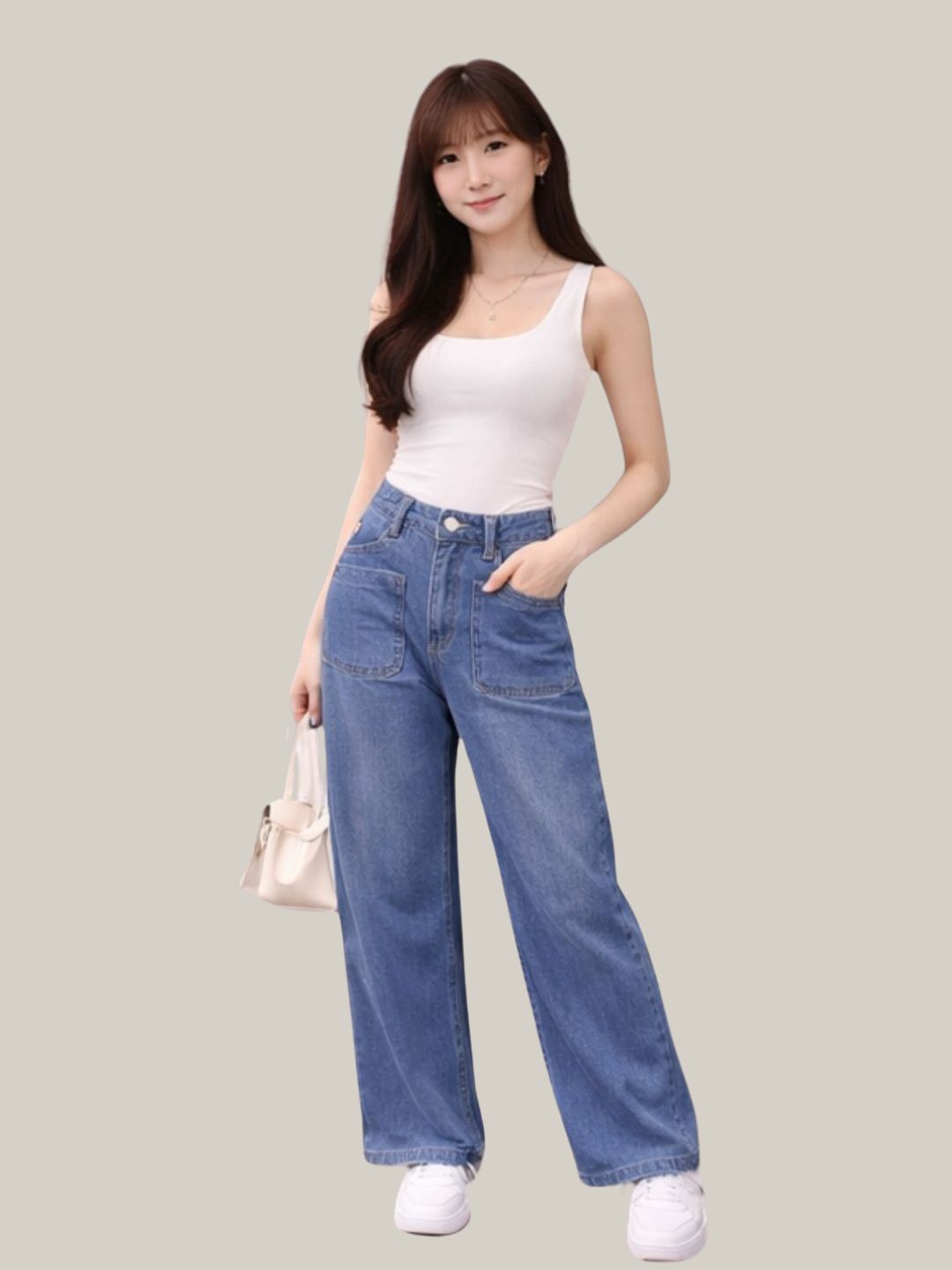 Albion Light Blue Wide Leg Jeans with Floral Embroidery | High Waist Trendy Denim for Women