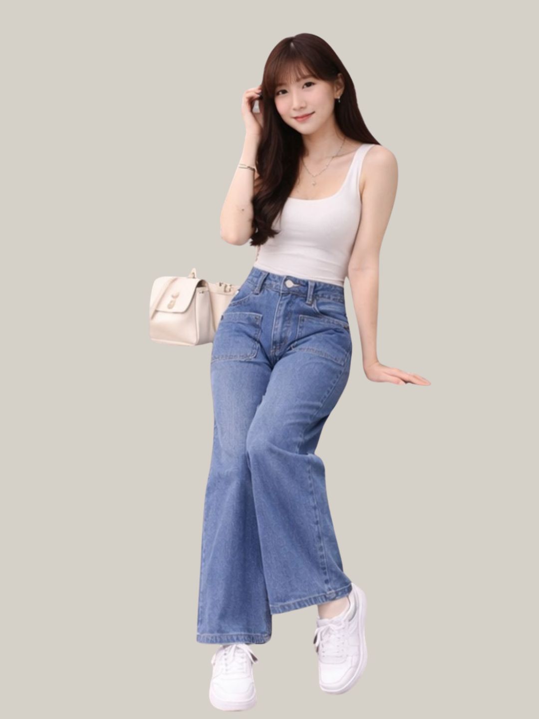 Albion Light Blue Wide Leg Jeans with Floral Embroidery | High Waist Trendy Denim for Women