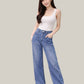 Albion Light Blue Wide Leg Jeans with Floral Embroidery | High Waist Trendy Denim for Women