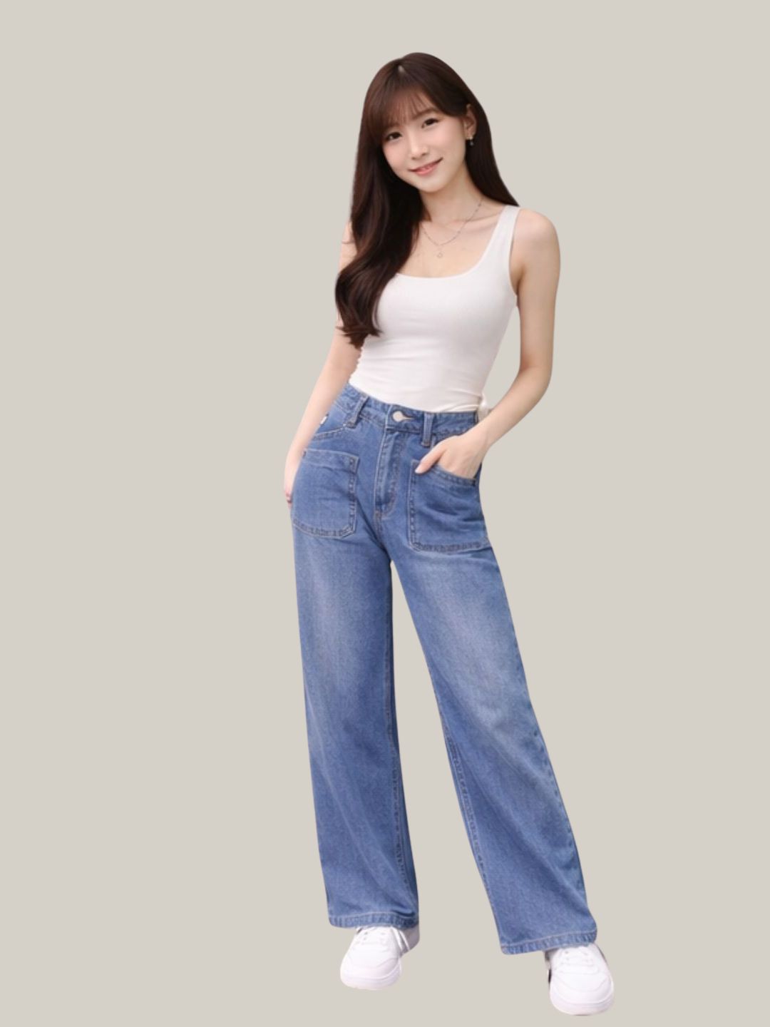 Albion Light Blue Wide Leg Jeans with Floral Embroidery | High Waist Trendy Denim for Women