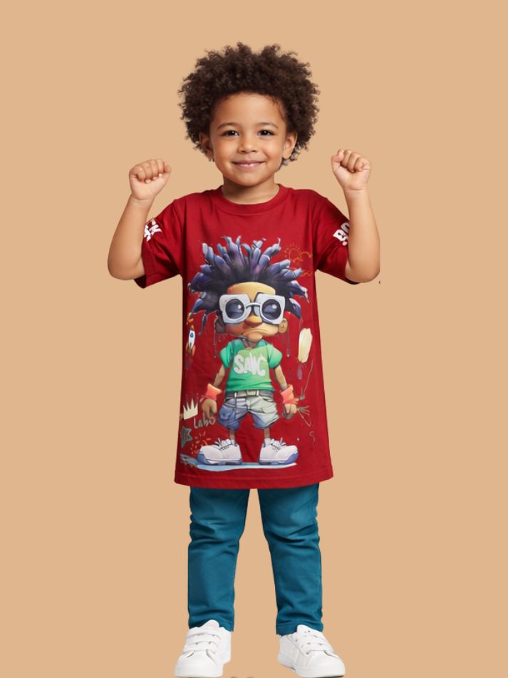 Albion Boys Maroon Graphic Printed T-Shirt | Cartoon Character Casual Cotton Tee for Kids