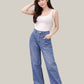 Albion Light Blue Wide Leg Jeans with Floral Embroidery | High Waist Trendy Denim for Women