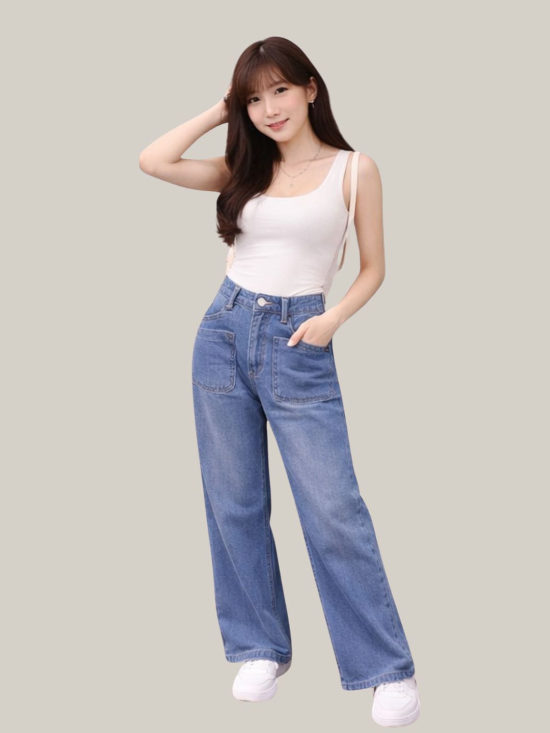 Albion Light Blue Wide Leg Jeans with Floral Embroidery | High Waist Trendy Denim for Women