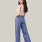 Albion Light Blue Wide Leg Jeans with Floral Embroidery | High Waist Trendy Denim for Women