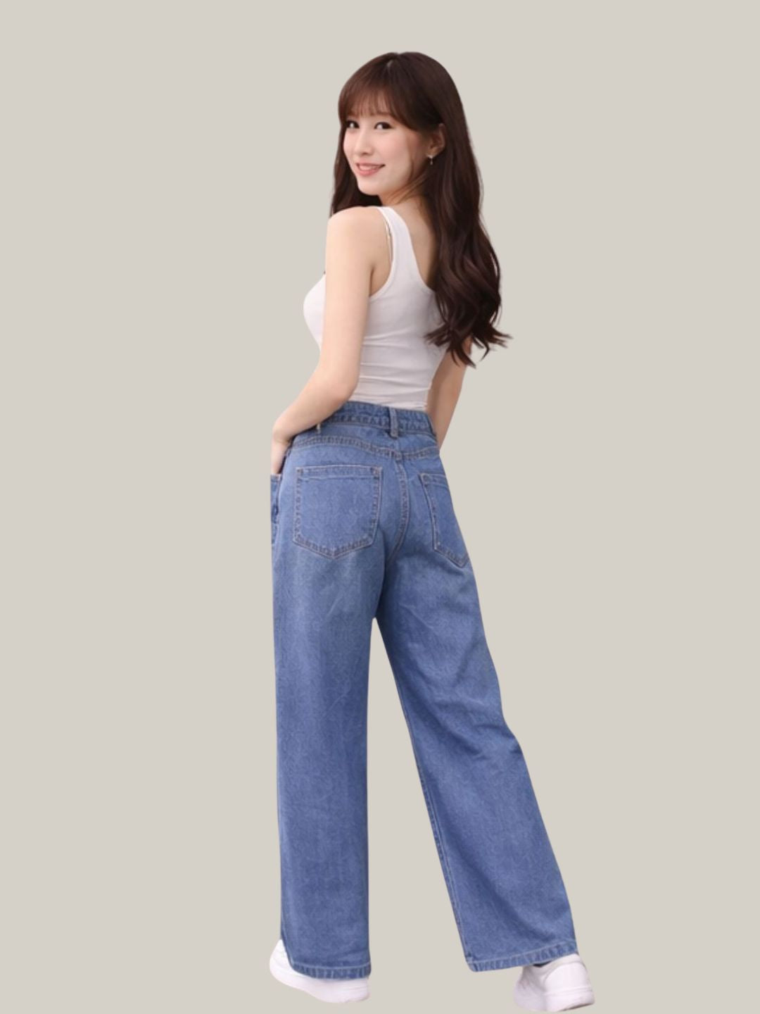 Albion Light Blue Wide Leg Jeans with Floral Embroidery | High Waist Trendy Denim for Women