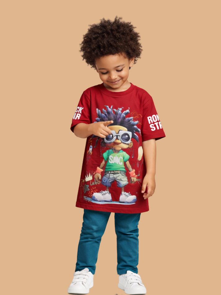 Albion Boys Maroon Graphic Printed T-Shirt | Cartoon Character Casual Cotton Tee for Kids