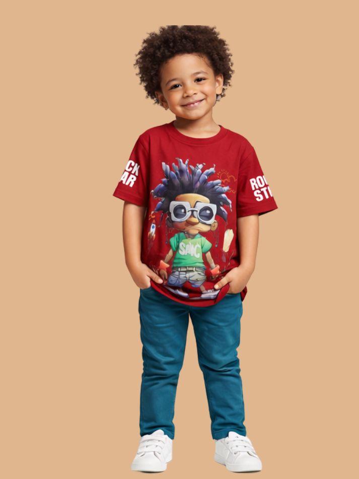 Albion Boys Maroon Graphic Printed T-Shirt | Cartoon Character Casual Cotton Tee for Kids