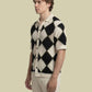 Albion Black & Beige Diamond Knit Shirt – Premium Summer Button-Down