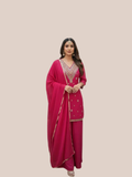 Albion Women’s Rani Pink Embroidered Festive Kurta Set with Dupatta
