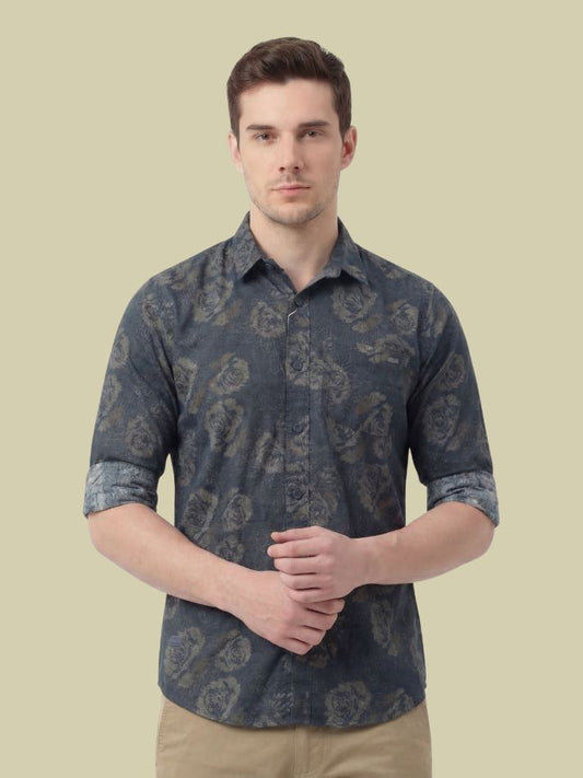 Albion Charcoal Floral Print Shirt – Premium Casual Slim Fit Shirt for Men