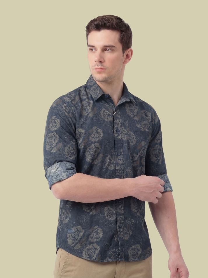 Albion Charcoal Floral Print Shirt – Premium Casual Slim Fit Shirt for Men