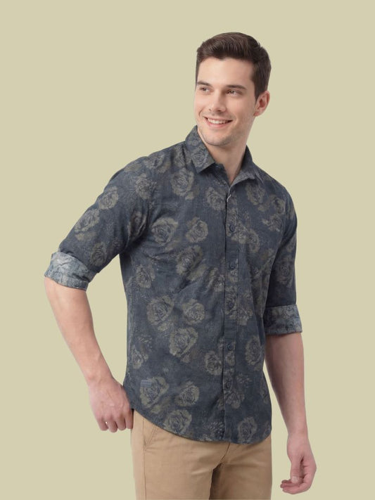 Albion Charcoal Floral Print Shirt – Premium Casual Slim Fit Shirt for Men