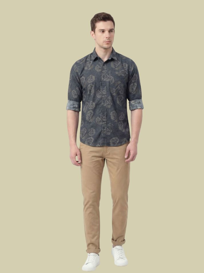 Albion Charcoal Floral Print Shirt – Premium Casual Slim Fit Shirt for Men